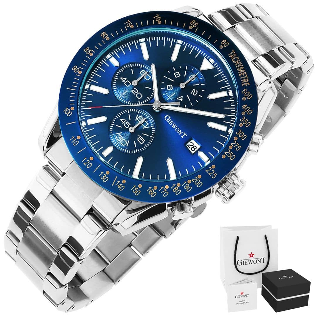 Zegarek Męski GIEWONT PrimeChrono GW8620-2 Chronograf Silver/Blue