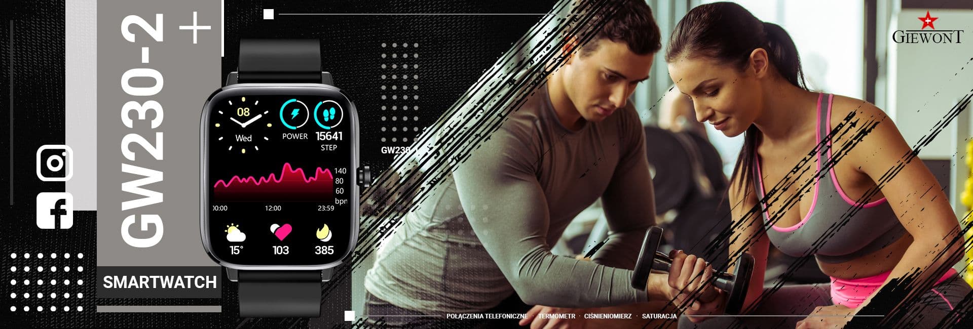 Smartwatch GIEWONT Dynamic SmartCall GW230-2 - Carbon/Carbon