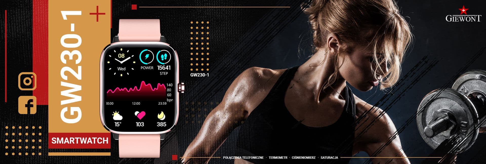 Smartwatch GIEWONT Dynamic SmartCall GW230-1 - Rose Gold/Powder Pink