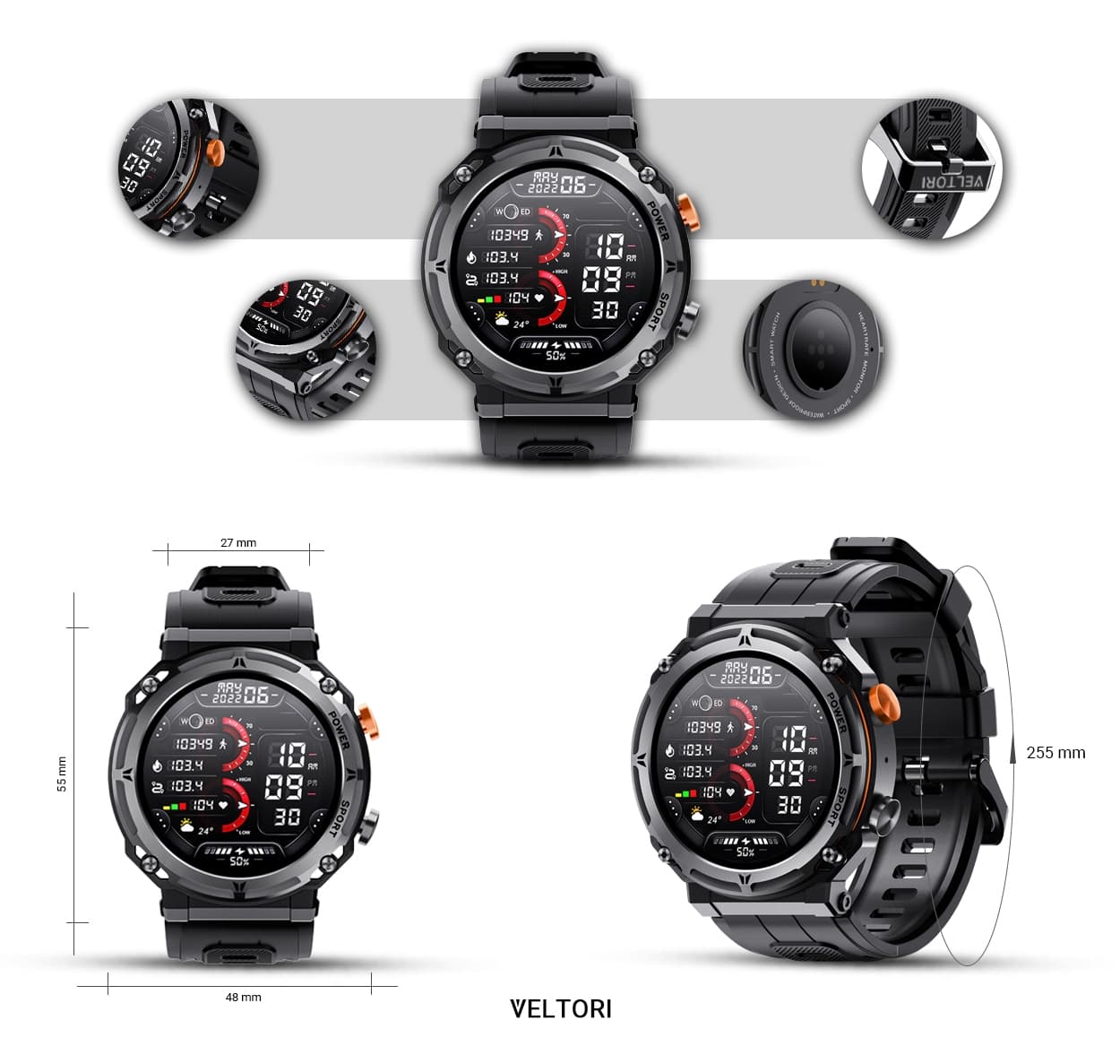 Smartwatch VELTORI VT130-1 Czarny Pasek Silikonowy
