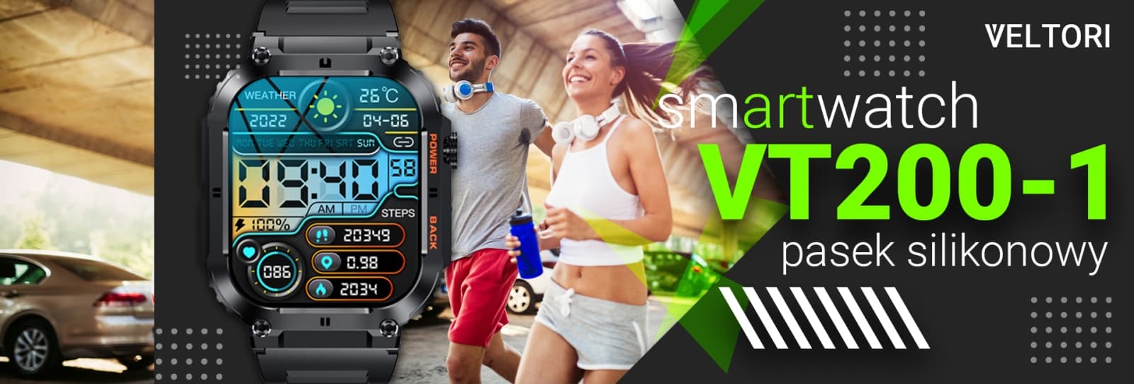 Smartwatch VELTORI VT200-1 Czarny Pasek Silikonowy