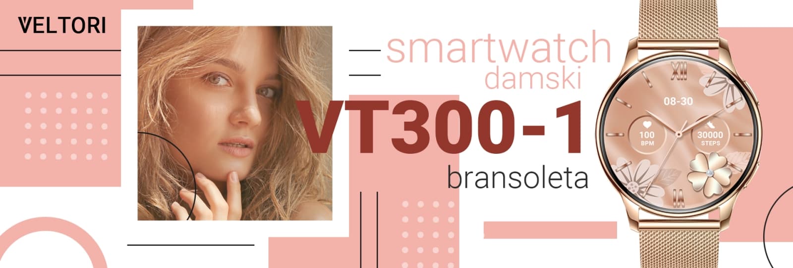 Smartwatch Damski VELTORI VT300-1 Złota Bransoleta
