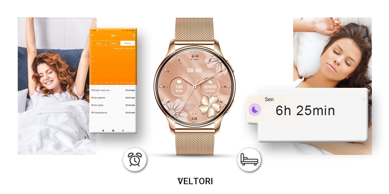 Smartwatch Damski VELTORI VT300-1 Złota Bransoleta