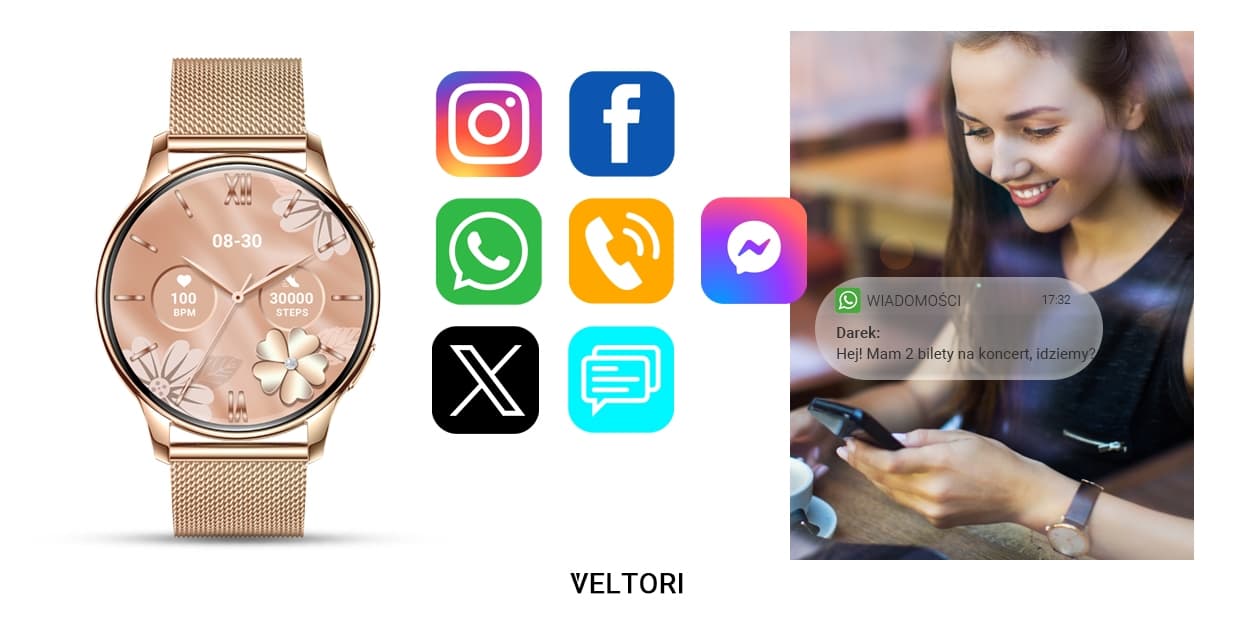 Smartwatch Damski VELTORI VT300-1 Złota Bransoleta