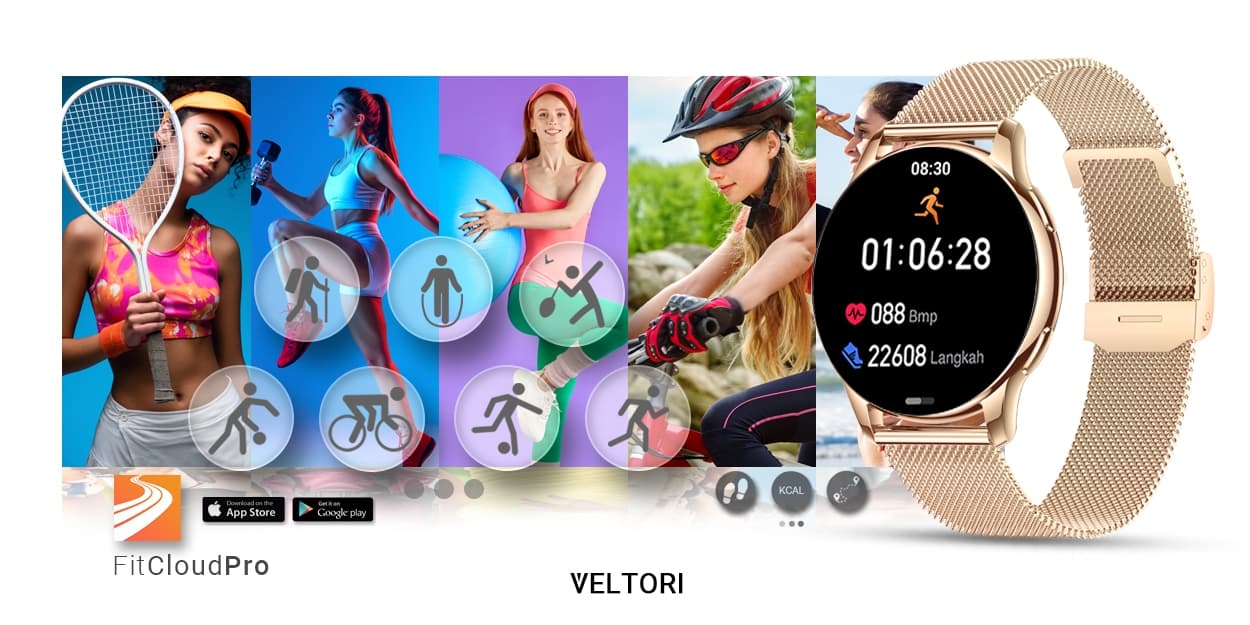 Smartwatch Damski VELTORI VT300-1 Złota Bransoleta