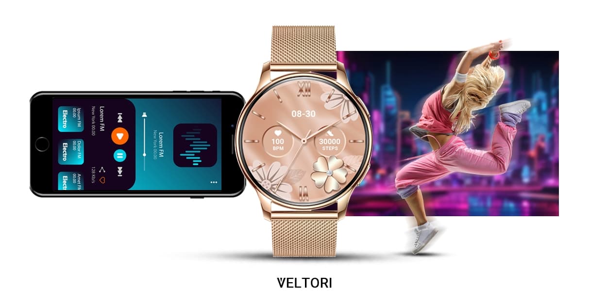 Smartwatch Damski VELTORI VT300-1 Złota Bransoleta