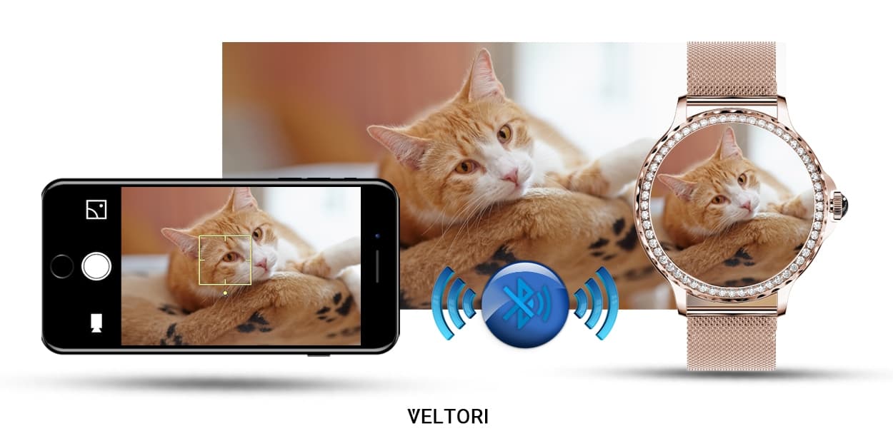 Smartwatch Damski VELTORI VT320-1 Złota Bransoleta + Różowy Pasek Silikonowy