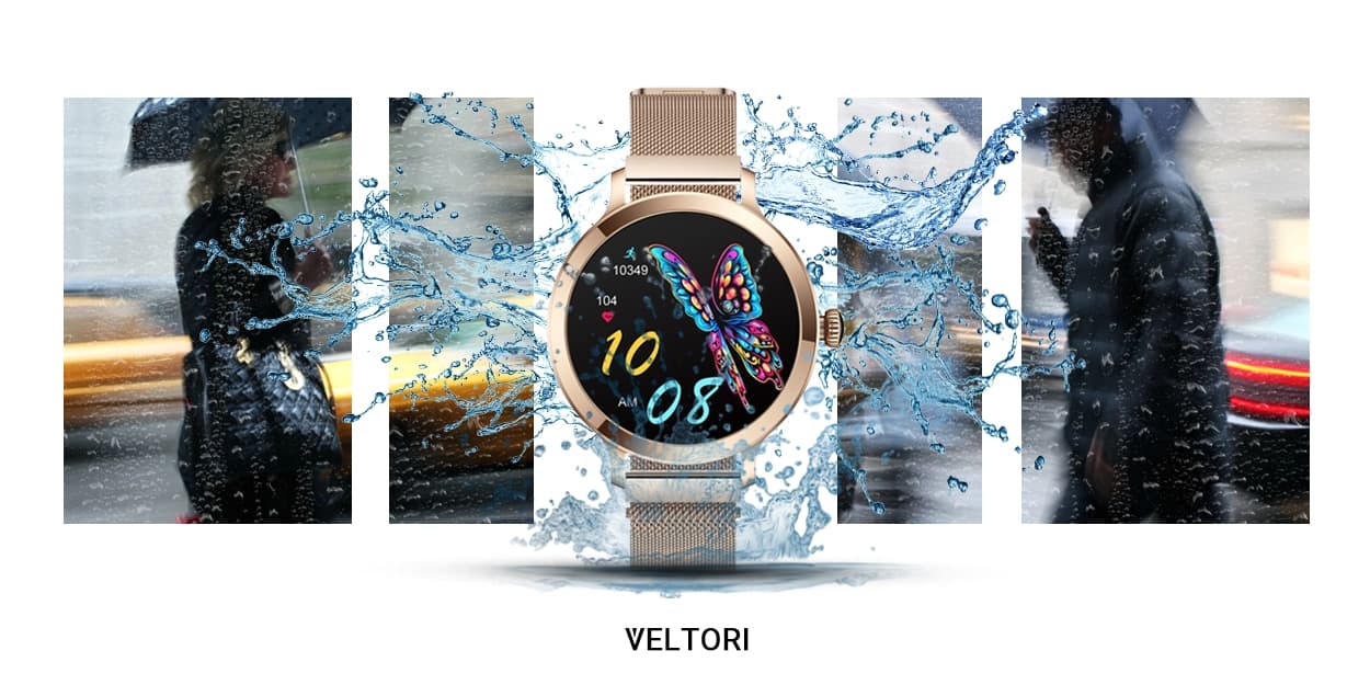 Smartwatch Damski VELTORI VT340-1 Złota Bransoleta + Różowy Pasek Silikonowy