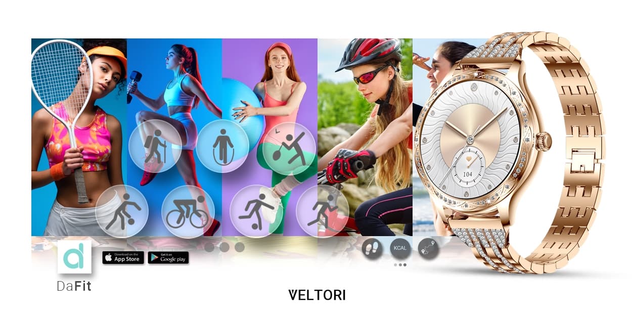 Smartwatch Damski VELTORI VT350-1 Bransoleta Różowe Złoto