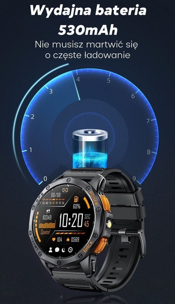 Smartwatch Męski GRAVITY GPS GT24-5 Czarny Pasek Silikonowy + Zielony Pasek Silikonowy