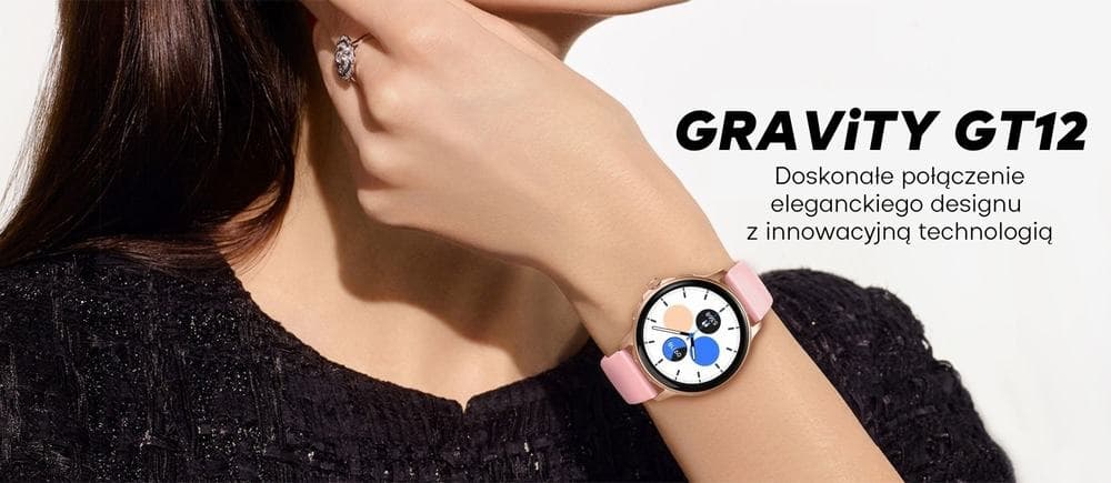 Smartwatch Damski GRAVITY GT12-4 Czarny Pasek Silikonowy + Bransoleta Różowe Złoto
