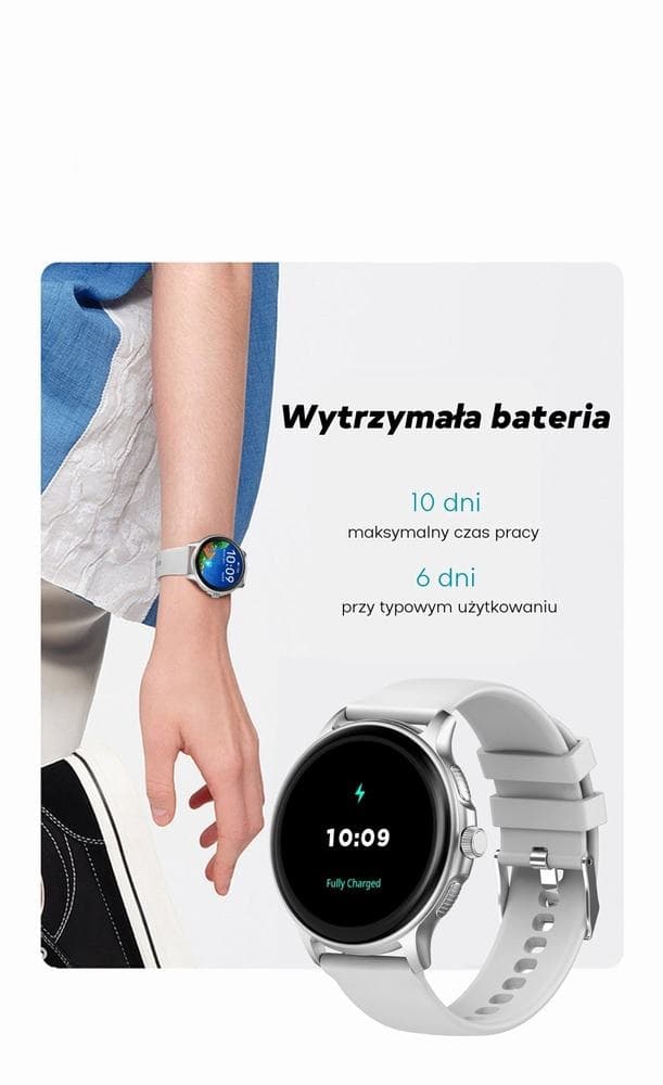 Smartwatch Damski GRAVITY GT12-5 Szary Pasek Silikonowy + Bransoleta Różowe Złoto