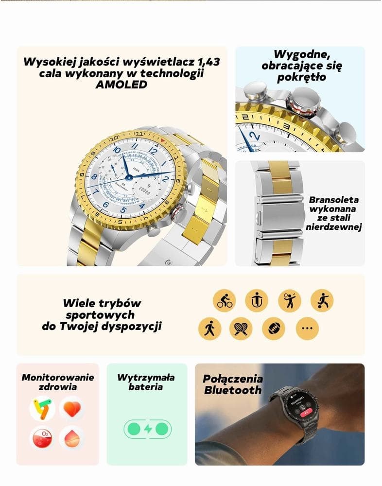 Smartwatch Męski GRAVITY GT16-2 Black / Czarna Bransoleta